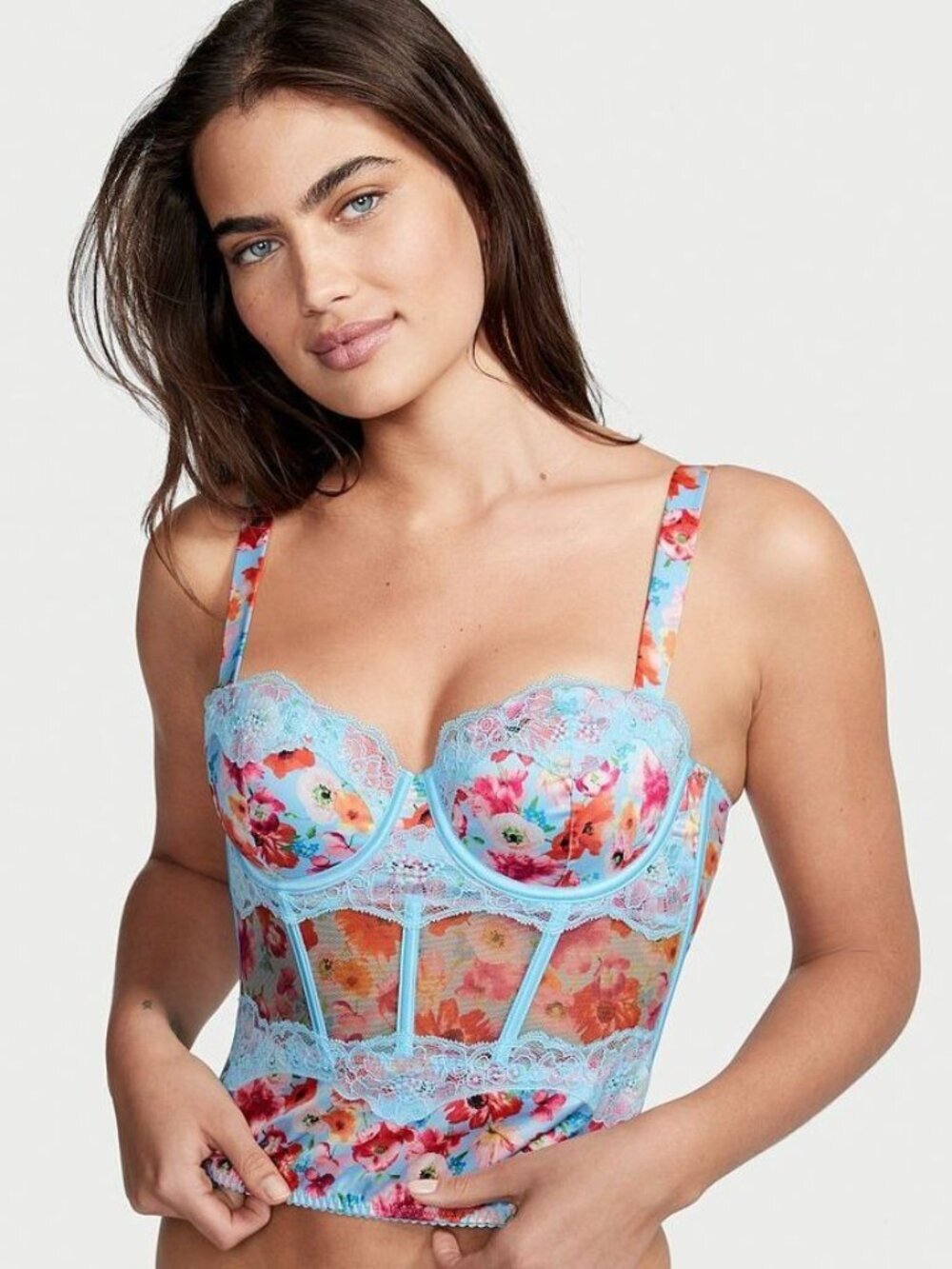 Victoria's Secret Floral Lace Balconette Corset Top Coquette Happy Poppy - XS